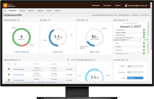 Screenshot des Barracuda Backup-Dashboards