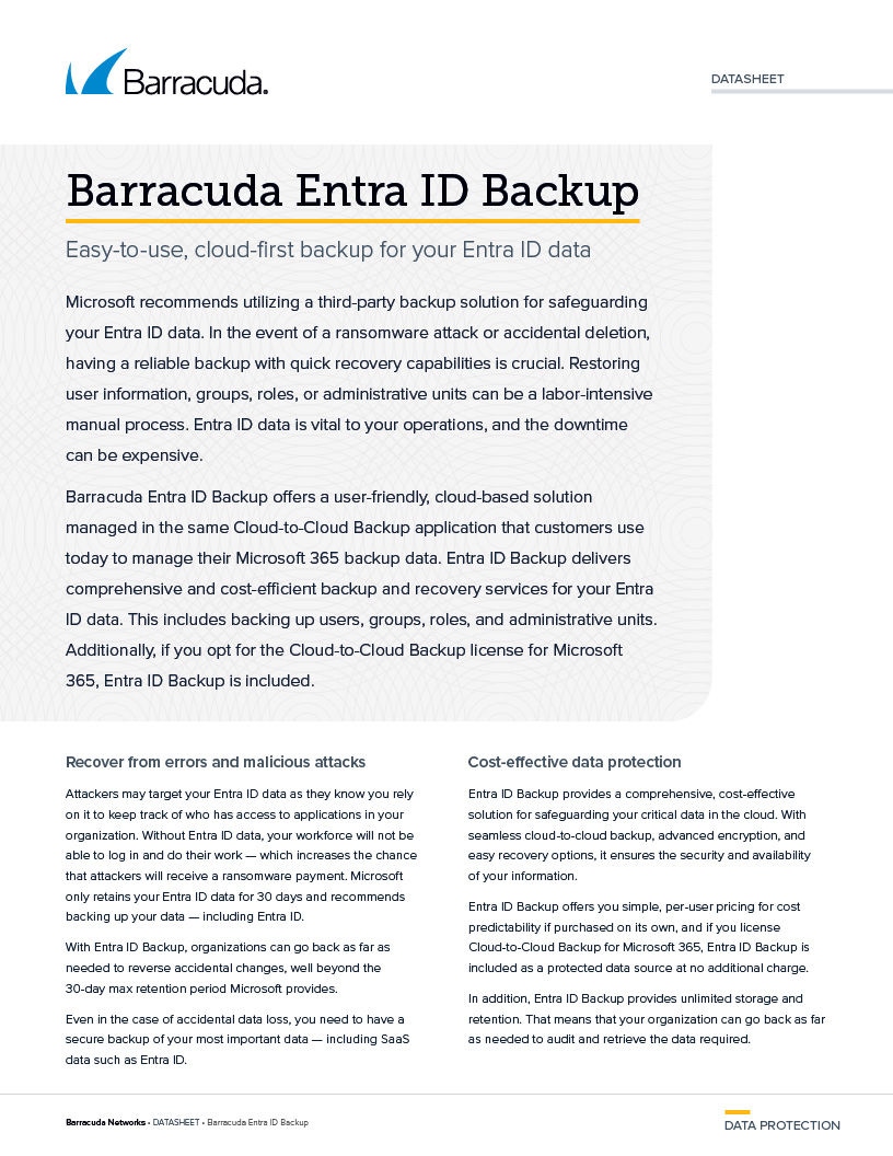 Datenblatt für Entra ID Backup herunterladen